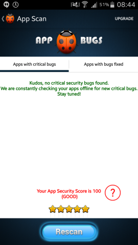 Wir hoffen, dass unser Android-Smartphone tatsächlich frei von Schwachstellen ist, wie von Appbugs vermeldet. (Screenshot: Golem.de)